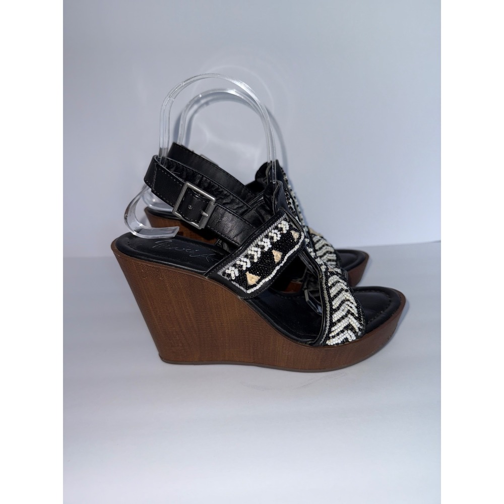 Marie A Women 7 Tribal Wedge Strap Sandals Boho Festival Beachy Summer Work Y2K - Picture 7 of 12
